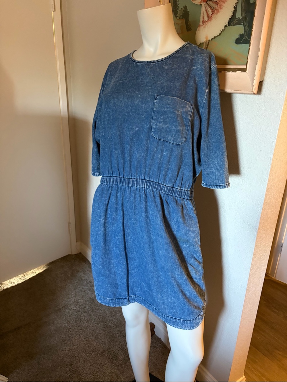 ASOS Denim Blue Chambray Tencel Pocket Dress Elastic Waist US 12